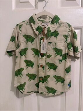 Frog Print Button-Up Shirt NWT